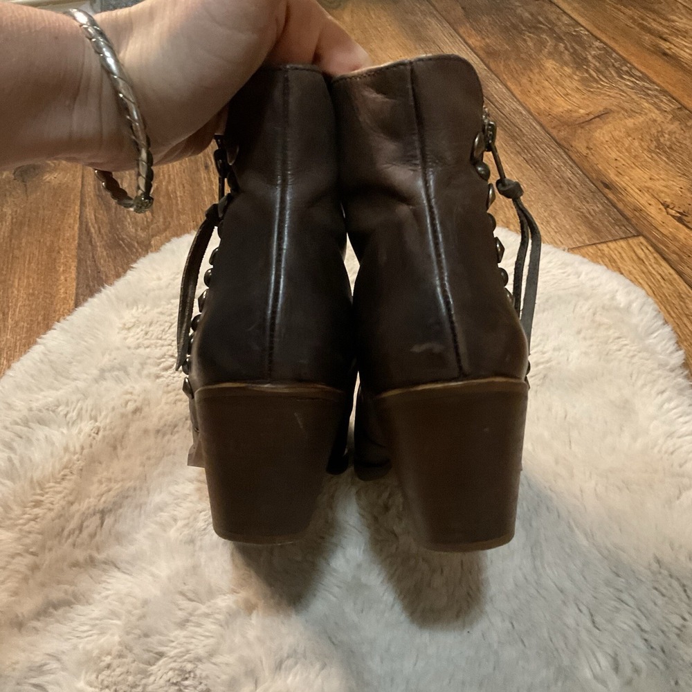 Chio Studded Block Heel Bootie Size 40 Brown Kissre Side Zip Made Spain Boots - Picture 3 of 11